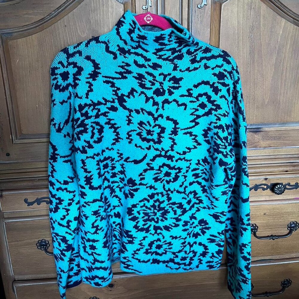 Floral Patterned Blue and Black Sweater
